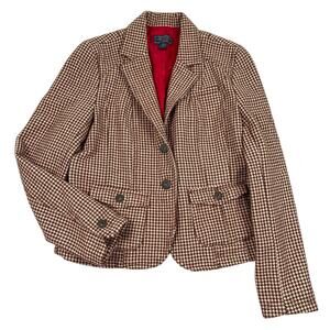 American Eagle Jacket Womens Large Brown Houndstooth Wool Blend Riding Blazer
